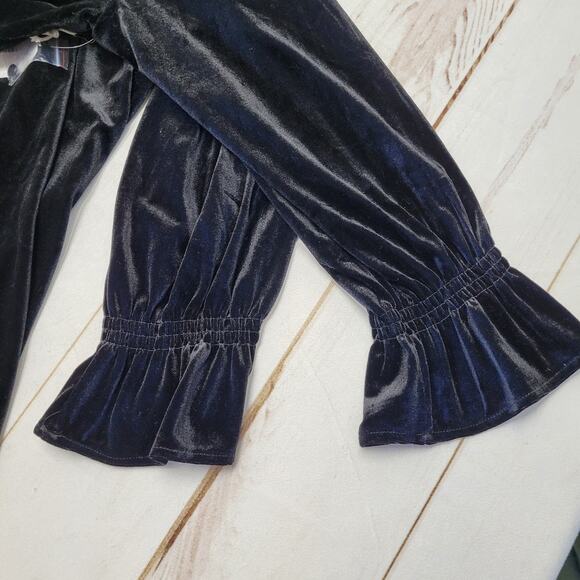 Caffe Marrakesh Black velvet peasant sleeve swing blouse button down tunic top - Picture 6 of 6